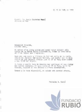 Carta emesa per Fernando Rubió Tudurí a Borja Carreras Moysi