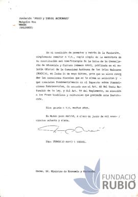 Carta emesa per Fernando Rubió Tudurí al Ministeri d'Economia i Hisenda