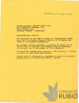 Carta emesa per Fernando Rubió Tudurí a Antonio Mendes Lda.