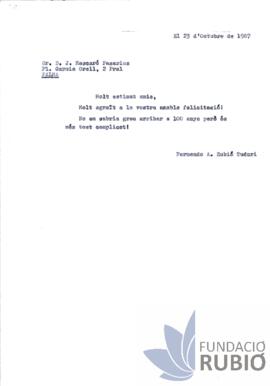 Carta emesa per Fernando Rubió Tudurí a Josep Mascaró Pasarius