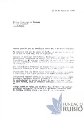 Carta emesa per Fernando Rubió Tudurí a Esmeralda de Feraduy