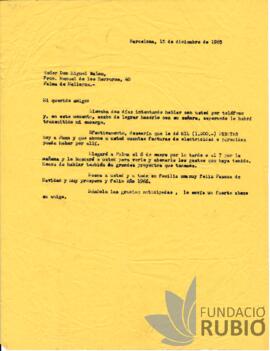 Carta emesa per Fernando Rubió Tudurí a Miguel Salom