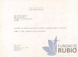 Telegrama emès per Fernando Rubió Tudurí al Rei Joan Carles I