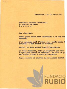 Carta emesa per Fernando Rubió Tudurí a Antonio Cristiani