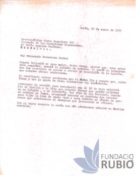 Carta emesa per Fernando Rubió Tudurí a Rev. Mare Superiora del Convent de les Religioses Reparad...