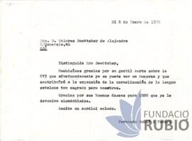 Carta emesa per Fernando Rubió Tudurí a Dolores Boettcher de Alejandre