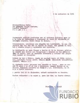 Carta emesa per Fernando Rubió Tudurí a Eduardo Campos Tortosa