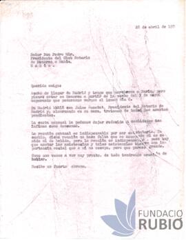 Carta emesa per Fernando Rubió Tudurí a Pedro Mir