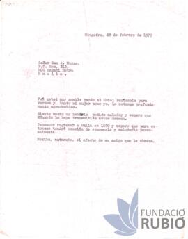 Carta emesa per Fernando Rubió Tudurí a Antonio Roxas