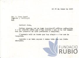 Carta emesa per Fernando Rubió Tudurí a Joan Moysi