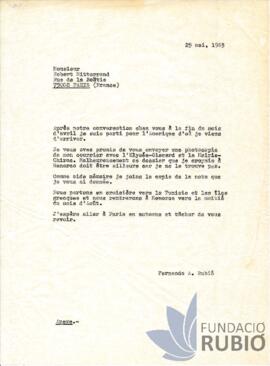 Carta emesa per Fernando Rubió Tudurí a Robert Mitterrand