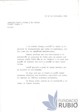 Carta emesa per Fernando Rubió Tudurí a María Sintes de Olivar