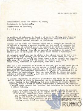 Carta emesa per Fernando Rubió Tudurí a Edmundo M. Reyes
