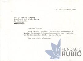 Carta emesa per Fernando Rubió Tudurí a Carlos Torrent