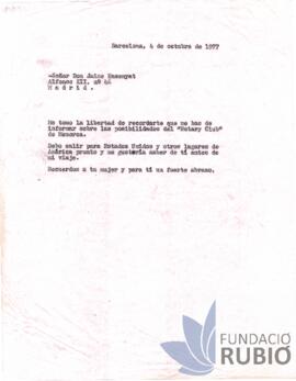 Carta emesa per Fernando Rubió Tudurí a Jaime Enseñat