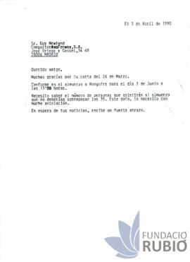 Carta emesa per Fernando Rubió Tudurí a Guy Newland