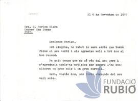 Carta emesa per Fernando Rubió Tudurí a Marisa Riera