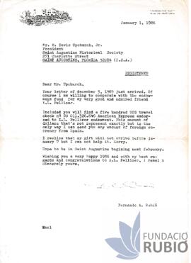 Carta emesa per Fernando Rubió Tudurí a H. Davis Upchurch, Jr.