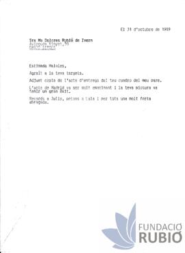 Carta emesa per Fernando Rubió Tudurí a María Dolores Rubió de Ivern