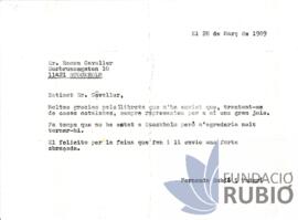 Carta emesa per Fernando Rubió Tudurí a Ramon Cavaller