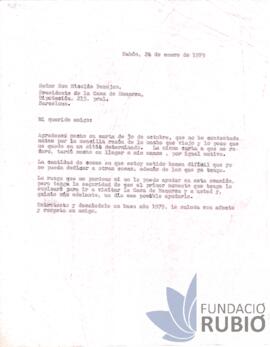 Carta emesa per Fernando Rubió Tudurí a Nicolás Benejam