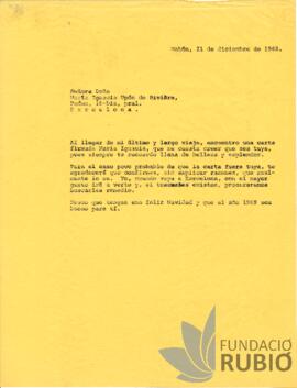 Carta emesa per Fernando Rubió Tudurí a Maria Ignacioa Upón de Rivière