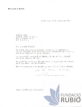Carta emesa per Fernando Rubió Tudurí a Isabel Pruna