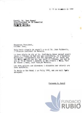 Carta emesa per Fernando Rubió Tudurí a Joan Huguet