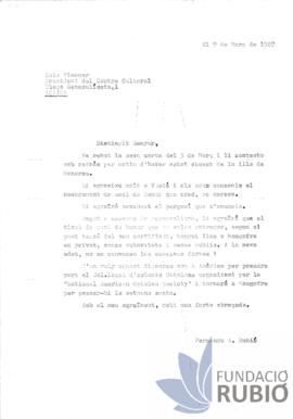Carta emesa per Fernando Rubió Tudurí a Luis Timoner