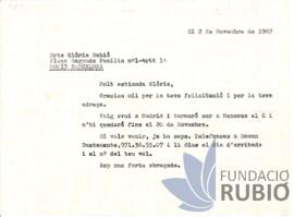 Carta emesa per Fernando Rubió Tudurí a Glòria Rubió