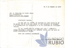 Carta emesa per Fernando Rubió Tudurí a Francesc de Paula Soler