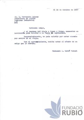 Carta emesa per Fernando Rubió Tudurí a Fortunato Lozano