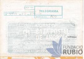Telegrama emès per Fernando Rubió Tudurí al Marquès de Mondejar