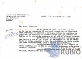Carta emesa per Fernando Rubió Tudurí a Aviación y Comercio, S.A.