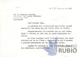 Carta emesa per Fernando Rubió Tudurí a Jeroni Marquès
