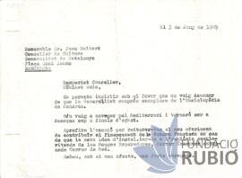 Carta emesa per Fernando Rubió Tudurí a Joan Guitart