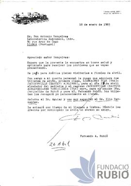 Carta emesa per Fernando Rubió Tudurí a Antonio Gonçalves