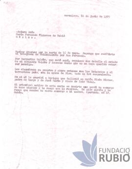 Carta emesa per Fernando Rubió Tudurí a María Fernanda Figueroa de Rubió