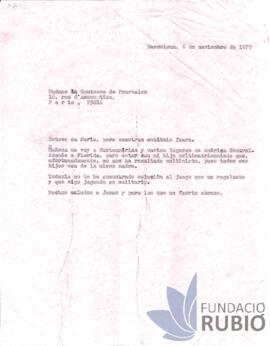 Carta emesa per Fernando Rubió Tudurí a la Comtessa de Pourtales