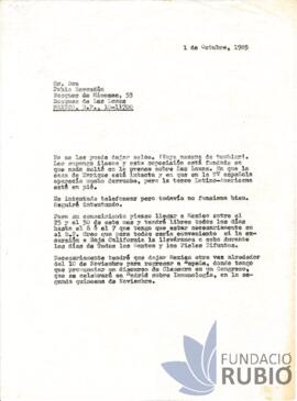 Carta emesa per Fernando Rubió Tudurí a Pablo Escandón