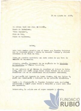 Carta emesa per Fernando Rubió Tudurí a Juan de Borbón