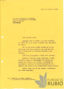 Carta emesa per Fernando Rubió Tudurí a Joan Gordillo i companys