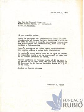 Carta emesa per Fernando Rubió Tudurí a Josep MAscaró Pasarius