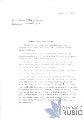 Carta emesa per Fernando Rubió Tudurí a Philip D. Rasico