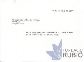 Carta emesa per Fernando Rubió Tudurí a María Fernanda Rubió de Ravelo