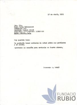 Carta emesa per Fernando Rubió Tudurí a Nora Pérez Betancourt