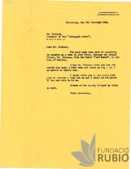 Carta emesa per Fernando Rubió Tudurí a Richard Connaught