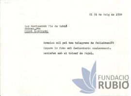 Carta emesa per Fernando Rubió Tudurí a Montserrat Pla de Rubió