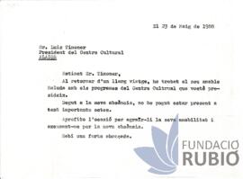 Carta emesa per Fernando Rubió Tudurí a Luis Timoner