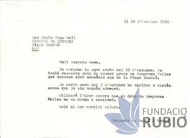 Carta emesa per Fernando Rubió Tudurí a Paula Pons Moll